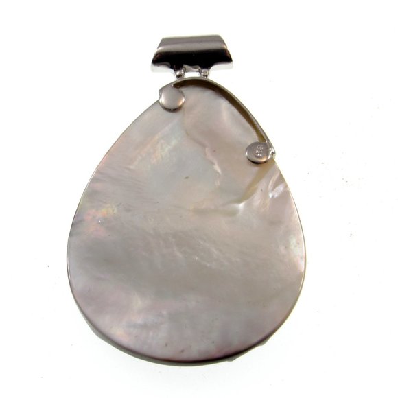 Large Solid 925 Sterling Silver Pear-Shaped Rainbow Paua Abalone Shell Pendant - Picture 5 of 5